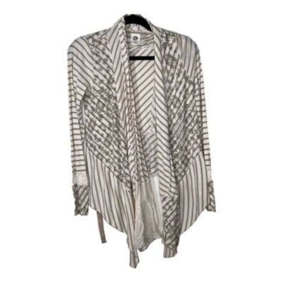 Tiny Anthropologie Women's Floral Striped Open Front Cardigan Tan White … - Picture 1 of 4